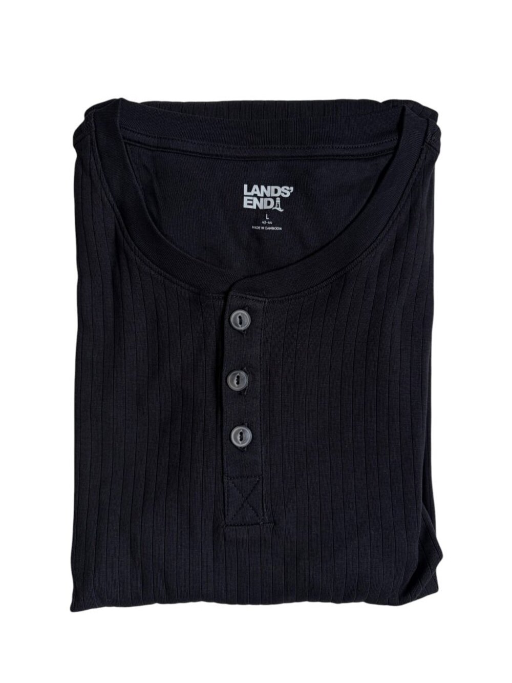 NWT Lands' End Men's Knit Rib Pajama Henley (Black) - Large